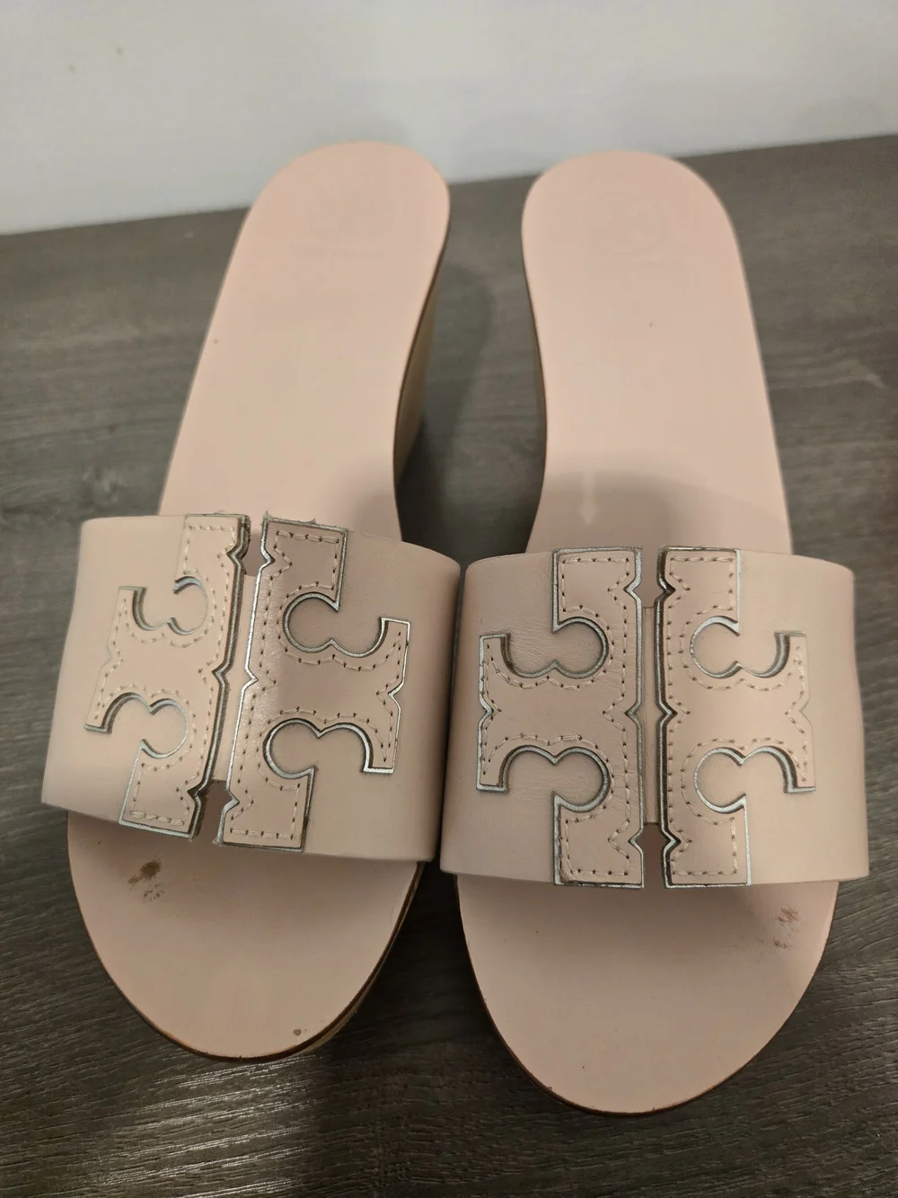 Tory Burch Women's Pink Leather Platform Slide Sandals